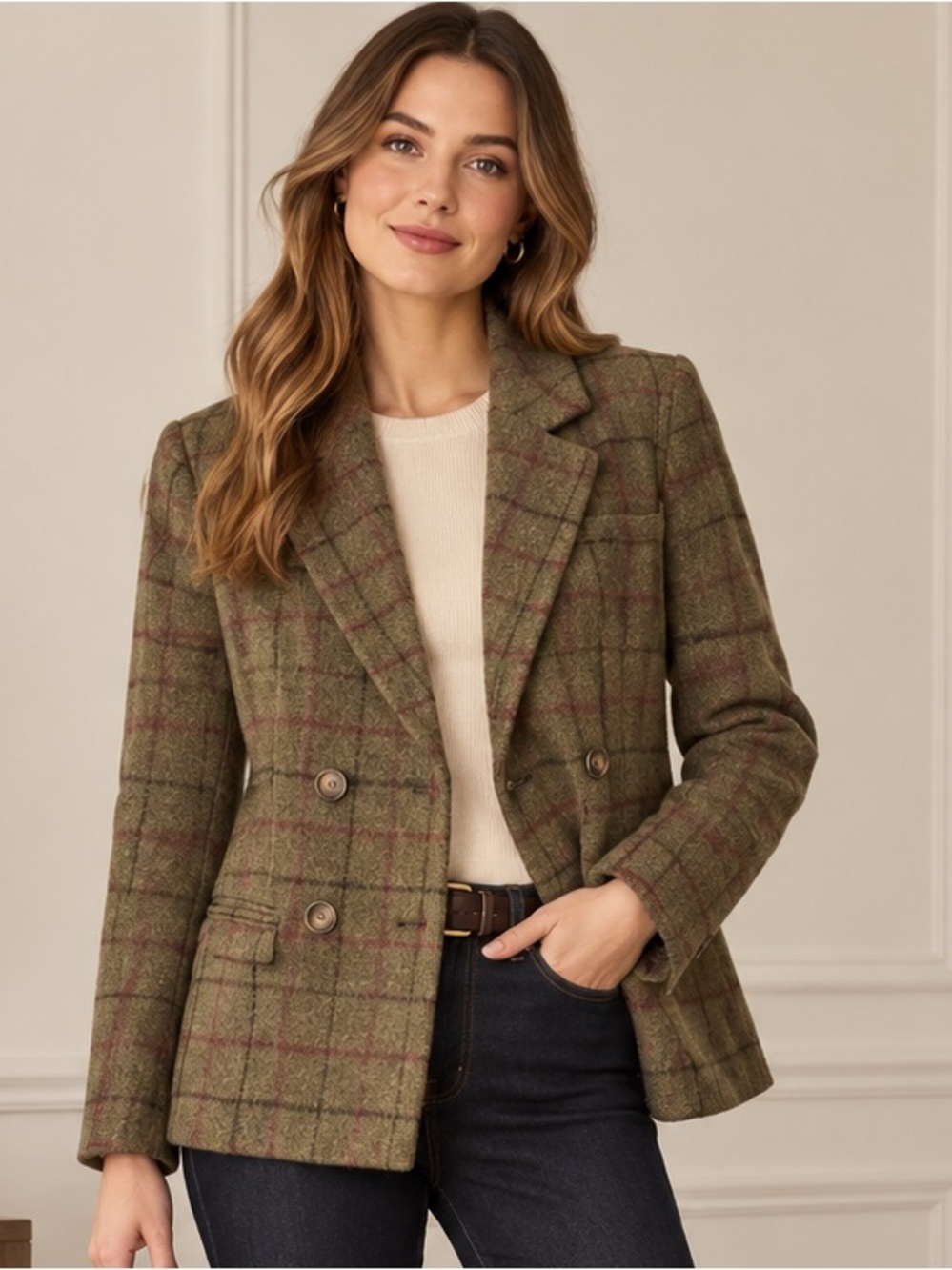 lauren conrad women’s small olive plaid tweed double breasted blazer